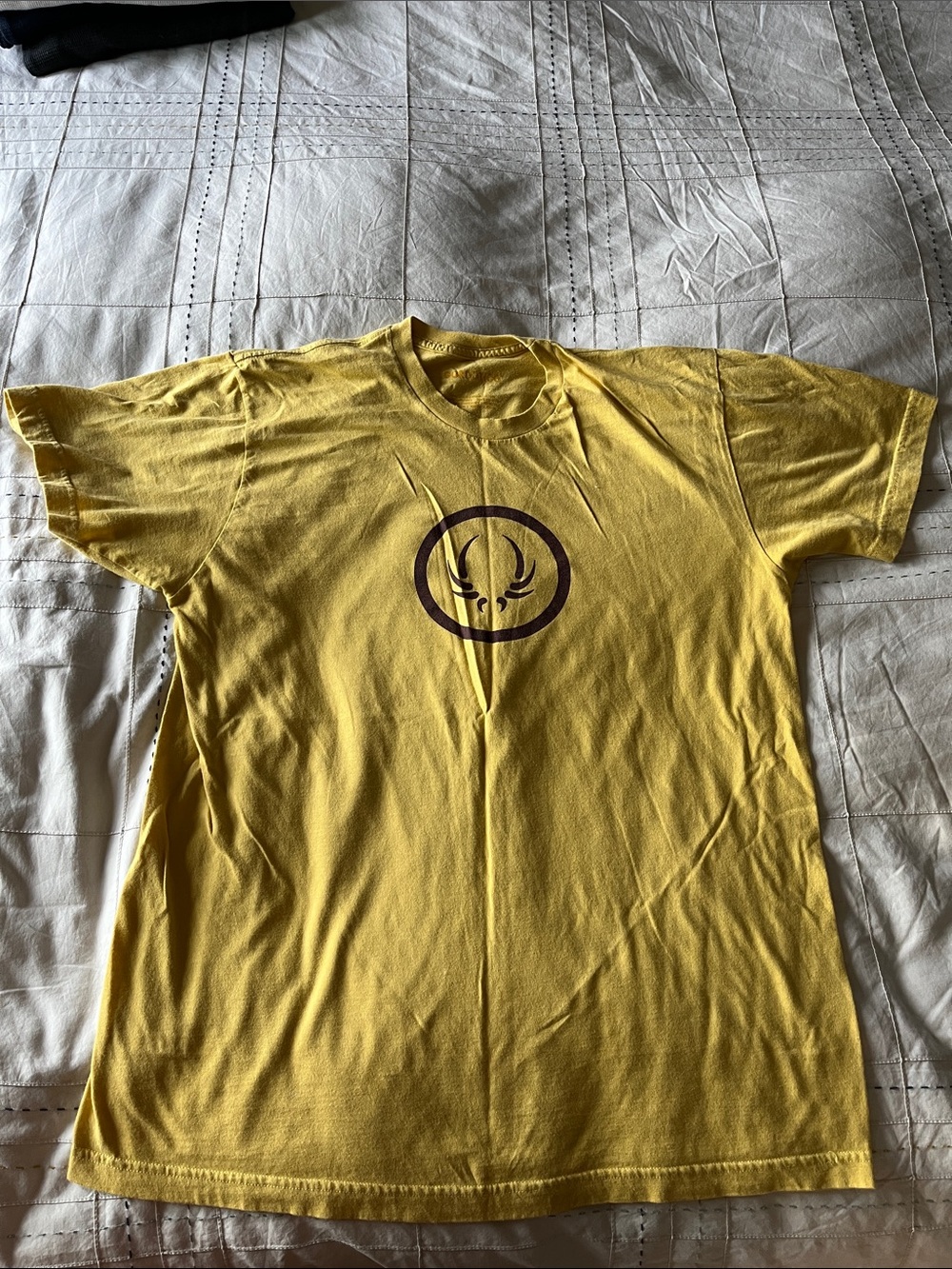 Yellow Graphic Crewneck T-Shirt with Circular Antler Emblem